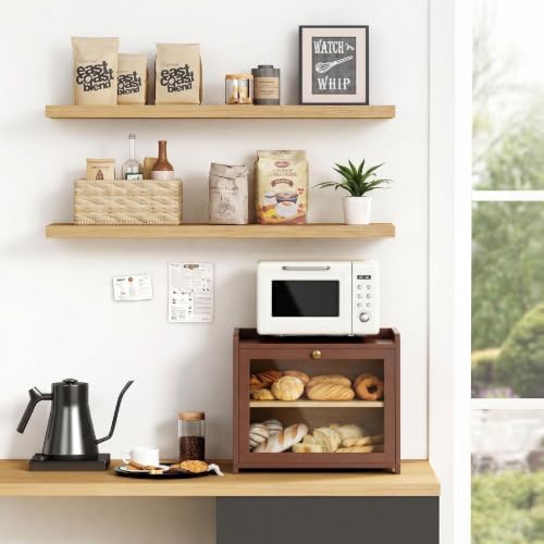 Walnut Brown Bread Box 2 Tier, Double Layer Breadbox for Kitchen Countertop