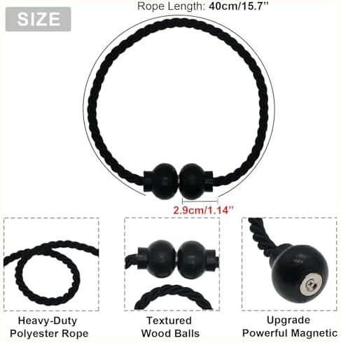4Pcs Magnetic Curtain Tiebacks Modern Handmade Rope Curtain Tie Backs Black