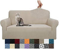 YEMYHOM Couch Cover Latest Jacquard Design High Stretch Sofa Covers for 2 Cushion Couch, Pet Dog Cat Proof Loveseat Slipcover Non Slip Magic Elastic Furniture Protector (Medium, Khaki)