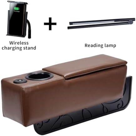 Sofa Armrest with Cup Holder, PU Leather Multifunctional Couch Arm Rest Insert, Removable Couch Caddy with Storage, Equipped with LED Reading Light & Wireless Charge Stand