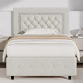 BarnFurin Twin Bed Frame with Diamond Tufted Headboard, Cream