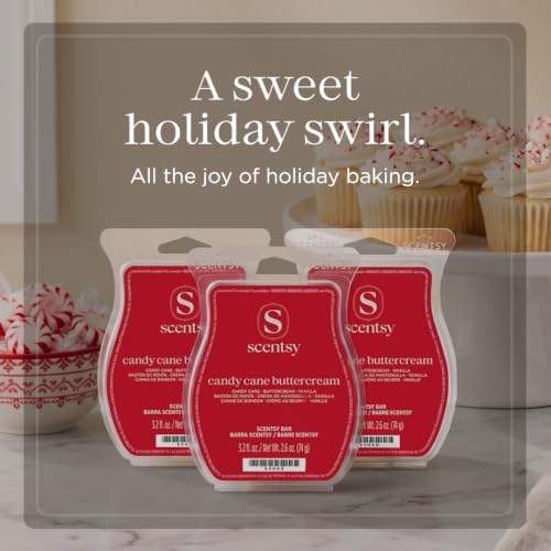 Scentsy Wax Melts, Candy Cane Buttercream 3 Bar Set, Paraffin Wax, 7.8 oz