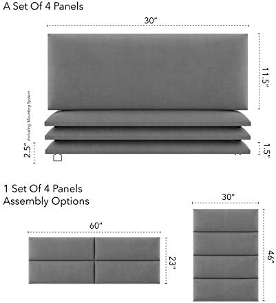 Vänt Wall Mounted Headboard Panels, Queen/Full, Micro Suede Grey