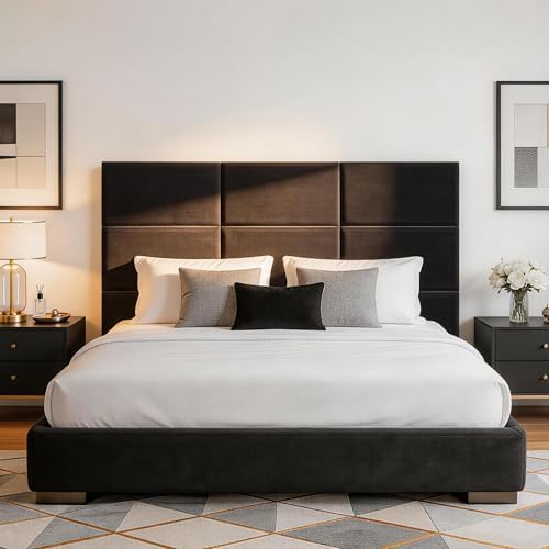 Fromann Upholstered Wall Mounted Headboard for Queen/TXL/King Size Beds, Peel and Stick Headboard 23.6" x 11.8"/PC, Interior Wall Panels for Bedroom Study, Headboards Only (6, Black)