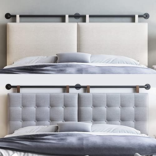 Headboard for King Size Bed, Wall Mounted Headboard with Fine Linen Upholstery and Button Tufting, Adjustable Heigh Head Board for Bedroom (Beige, King)