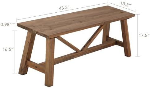 Wnutrees 43" Farmhouse Solid Wood Bench, Narrow Long Seat, Natural
