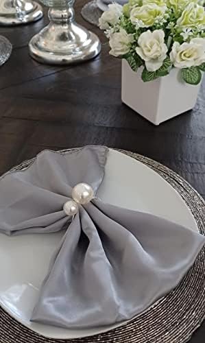 Kesote Pearl Napkin Rings Set of 12, Silver Napkin Wraps