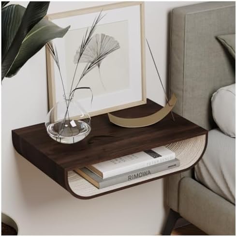 EWART WOODS Floating Nightstand, Walnut Bedside Shelf Wall Mount, Bed Night Stand for Bedroom, Wooden Side Table Cabinet, Entryway Furniture (Wenge)
