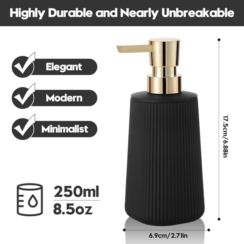 YAUKPH Small Soap Dispenser for Bathroom and Kitchen Matte Black and Gold
