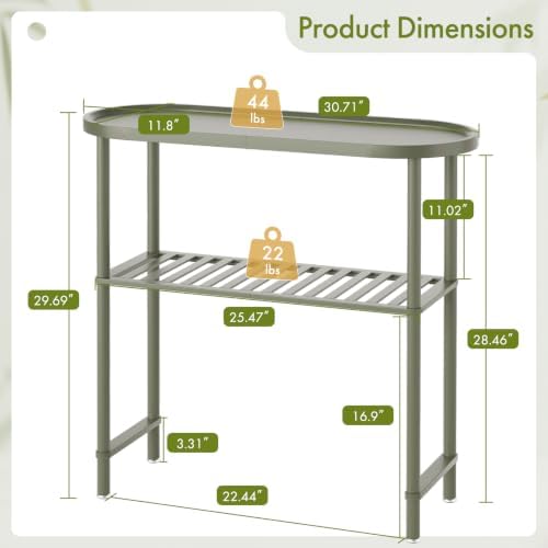 Small Console Table Bamboo 30.7", Modern Entryway Table Green 2-Tier, Narrow Console Table with Anti-Fall Edge, Small TV Stand for Bedroom, Indoor Plant Stand, Sofa Side Table 5min Easy Assembly