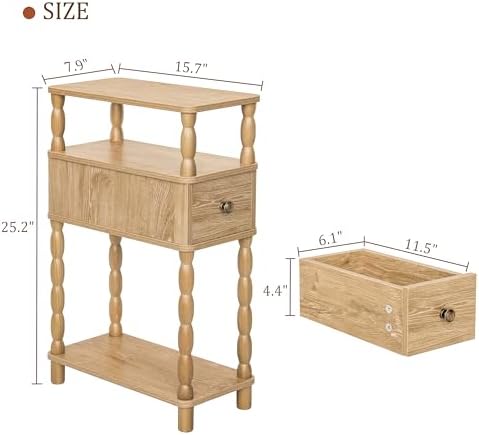 MaxSmeo Narrow End Table, Small Side Table Living Room with Drawer, Narrow Bedside Table Nightstand with Storage for Small Spaces, Bedroom (Rustic Walnut)