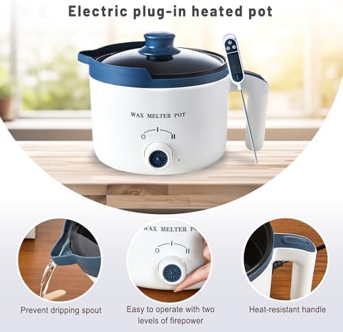 KQU Electric Wax Melting Pot for Candle Making with Thermometer 50oz