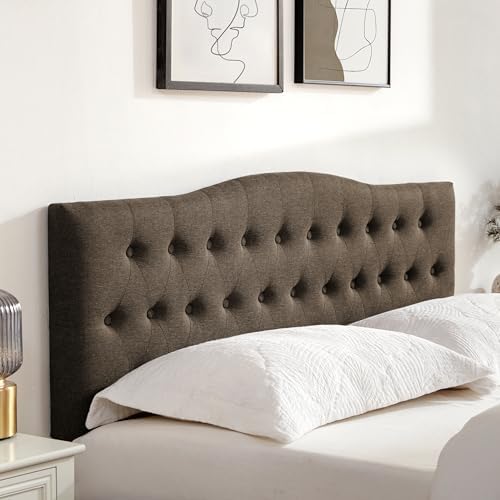 Tufted Headboard King Size, Solid Wood Adjustable Height Head Board, Brown