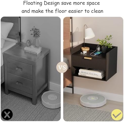 Arbuxzuy Floating Nightstand Set of 2 with Charging Station and Drawer