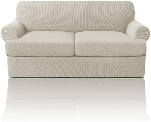 PrinceDeco T Cushion Loveseat Slipcover 3 Pieces Sofa Covers for T Cushion Sofa Stretch Slip Covers for 2 Cushion Couch with 2 Individual T Shape Seat Covers Width Up to 76", Island Fossi