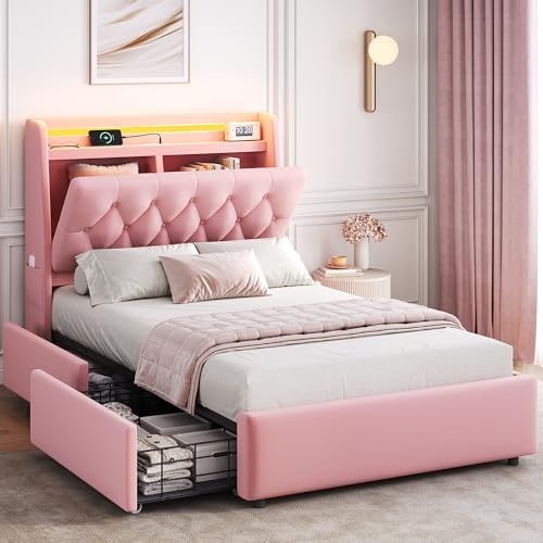 Jocoevol Twin Size Bed Frame with 2 Storage Drawers & Hidden Headboard