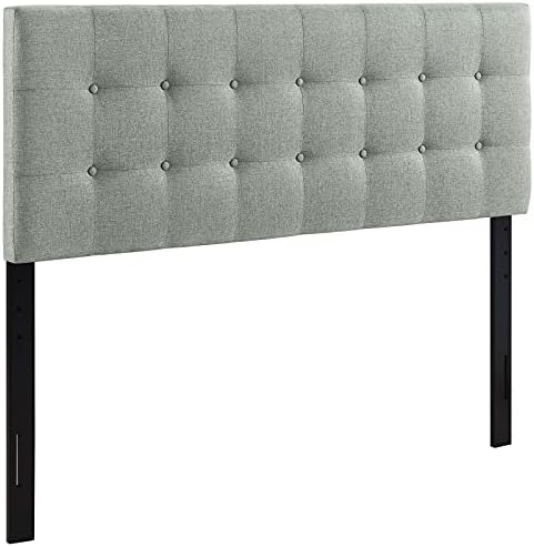 Modway Emily Tufted Button Linen Fabric Upholstered Queen Headboard in Gray