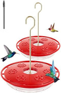 FEED GARDEN Saucer Hummingbird Feeders for Outdoors Hanging, 2 Pack 16oz Leak-Proof Nectar Feeder with Bee Guards Built-in Ant Moat, 6 Feeding Ports, Wide Mouth Easy Refill & Clean, BPA-Free,Red