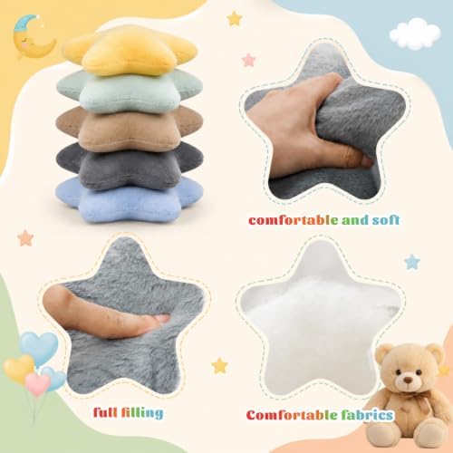 Soaoo 5 Pcs Star Fluffy Pillow Star Shape Pillow, Muted Pastel Collection