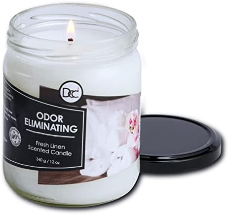 Fresh Linen Odor Eliminating Highly Fragranced Candle - Eliminates 95% of Pet, Smoke, Food, and Other Smells Quickly - Up to 80 Hour Burn time - 12 Ounce Premium Soy Blend