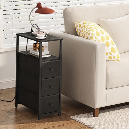 TUTOTAK Narrow Night Stand with Charging Station, Slim End Table