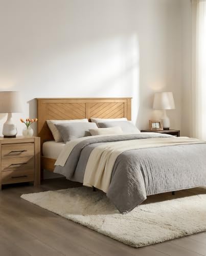 ComfIQ Serene Wood Panel Headboard with Chevron Scoring, Queen, Pine