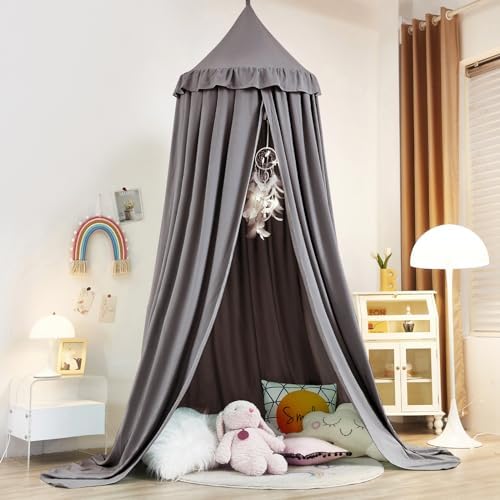 Kertnic Decor Princess Canopy for Girls Bed, Soft Smooth Playing Tent Canopy Room Decoration Castle, Dreamy Mosquito Net Bedding, Reading Nook Canopies in Home (Gray)