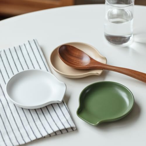 LarqeeWare Ceramic Spoon Rest for Stove Top Set of 3 Kitchen Counter Holder