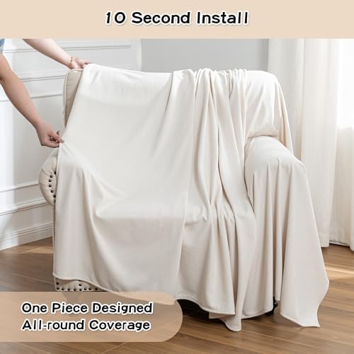 MEETSKY Chair Cover Cat Scratch Proof Recliner Chair Covers, Oversized Armchair Sofa Covers Washable Sofa Slipcover for Single Couch, Soft Small Couch Slipcover for Pets Dogs, 71" x 91", Creamy White