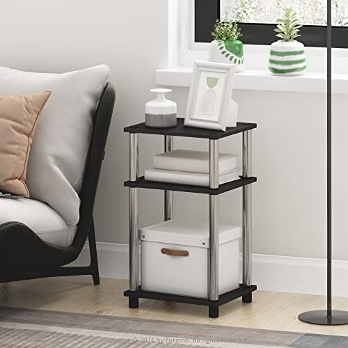 Furinno JUST Toolless 3-Tier Side Table Set of 2, Open Shelf, Americano