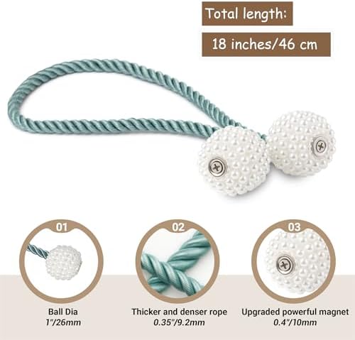Hion Magnetic Curtain Tiebacks Blue 6pcs, Curtain Holdbacks Hooks Holders