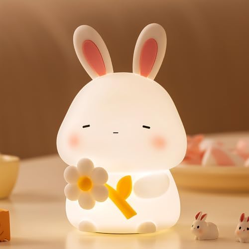 Bunny Night Light for Kids, Cute Silicone Squishy Rabbit Lamp Gift