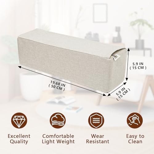 2 Pack Couch Arm Rest Pillow, 6''x6''x20'' Linen Cover, High Density Foam Armrest Cushion, Removable & Washable Elbow Support for Sofa, Bed, and Armchair (Beige)