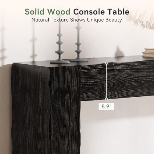 Solid Wood Console Table, 63-Inch Farmhouse Sofa Table Behind Couch for Entryway, Living Room, Foyer, Easy Assembly (Black)