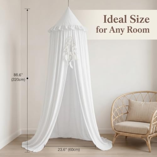 Bed Canopy for Girls, Princess Crib Canopy for Nursery, Dreamy Soft Hanging Canopy for Toddler Bed, Twin & Full Size, Kids Bed Canopy for Girls Room Decor & Reading Nook, White