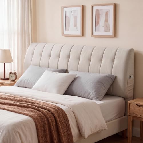 Seang King Size Upholstered Headboard, 24" Height Soft, Breathable Linen Fabric Wall Mounted Headboards for Bedroom & Dorm, No Assembly Required Peel & Stick Bed Backboard, No Nails, Beige