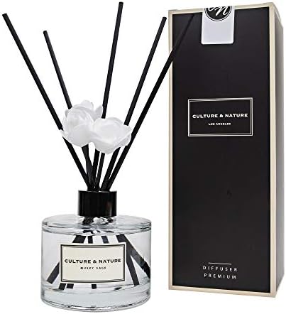 CULTURE & NATURE Reed Diffuser Set 6.7oz (200ml) Musky Sage Scented Diffuser with Sticks Home Fragrance Reed Diffuser for Bathroom Shelf Decor