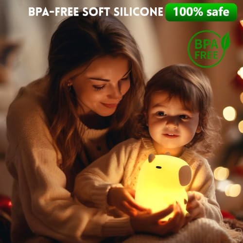 Capybara Night Light, Capybara Gifts for Kid Boy Girl, Animal Squishy Silicone Nursery Lamp with Timer Dimmable, Rechargeable Bedroom Bedside Decor Birthday Back to School Present for Friend