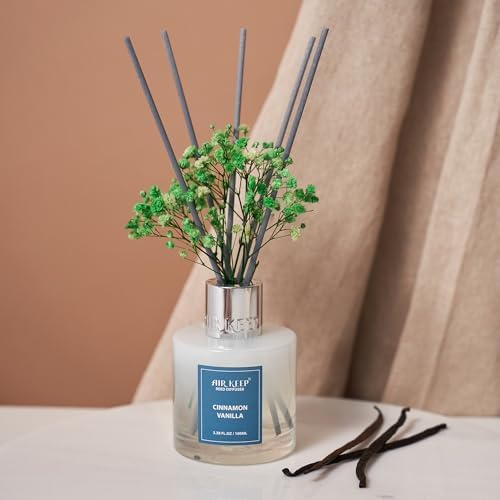 Airkeep Reed Diffuser Set,3.38 fl oz (100 ml) - Cinnamon Vanilla Oil Diffusers with 8 Reed Sticks, Home Fragrance Reed Diffuser for Bathroom Shelf Decor