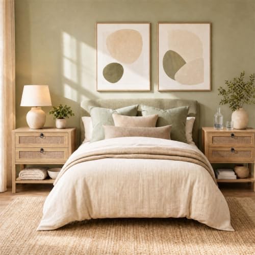 GIANTEX Rattan Nightstand Set 2 with 2 Drawers, 27" Wide Boho Bedside Table