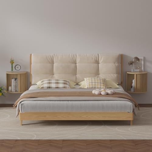 Floating Nightstand Set of 2 with Sliding Roller Shutter Doors,Wood