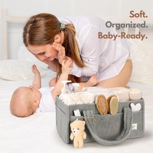 Baby Diaper Caddy Organizer with Handle, Boy & Girl Shower Gift Basket, Portable Diaper Storage Basket Bin for Wipes, Newborn Baby Essentials Registry Search Must Haves, Car Caddy Organizer