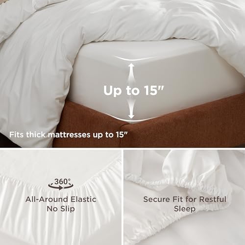 Bedsure Twin/Twin XL Duvet Cover with Fitted Sheet, Double Brushed, White