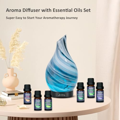 EQUSUPRO Essential Oil Diffuser for Home with 6 Essential Oil Set