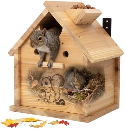 MrHN Squirrel House - Squirrel Houses for Outside Nesting, DIY Kit Squirrel Nesting Box, Squirrel Boxes for Outside, Chipmunk Houses MrHN V Roof