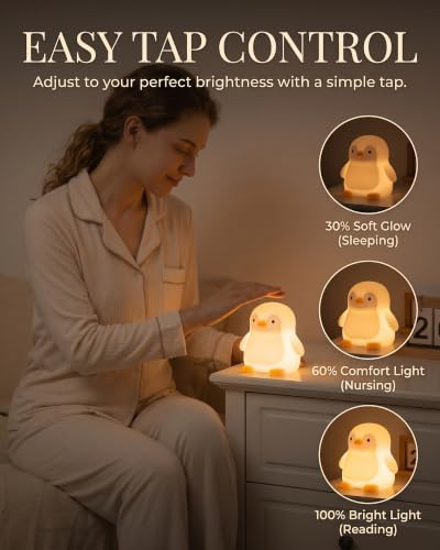 Penguin Night Light: Silicone Dimmable Touch Control with Timer