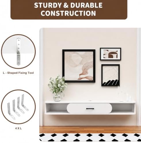 GHC Floating TV Stand, 55'' Wall Mounted TV Cabinet, Floating Shelves with Door, Media Console for DVD Player, Space-Saving Under TV Shelf for Bedroom & Living Room (White)