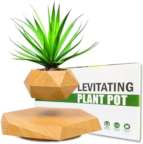 Levitating Plant Pot, Floating Plant Pot for Air Bonsai Planter, Magnetic Levitating Flower Pot Planter for Office Home Decoration, Ideal Home Gift for Valentine's Day Mother's Day Birthday (Wooden)