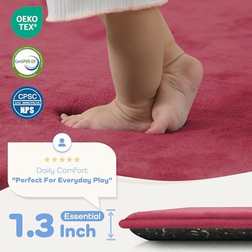 1.3" Thick Baby Floor Play Mat 50x50 Padded Foam Mat, Burgundy