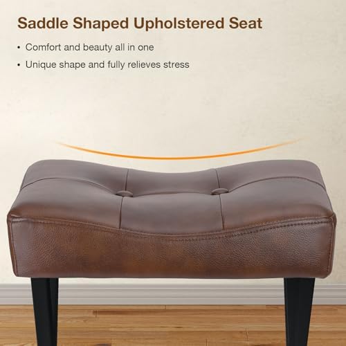 Memobarco 18-Inch Leather Vanity Stool Chair, Dark Brown Makeup Stool